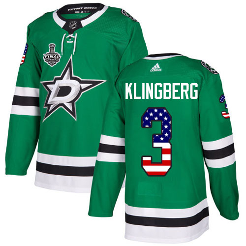 Adidas Men Dallas Stars #3 John Klingberg Green Home Authentic USA Flag 2020 Stanley Cup Final Stitched NHL Jersey